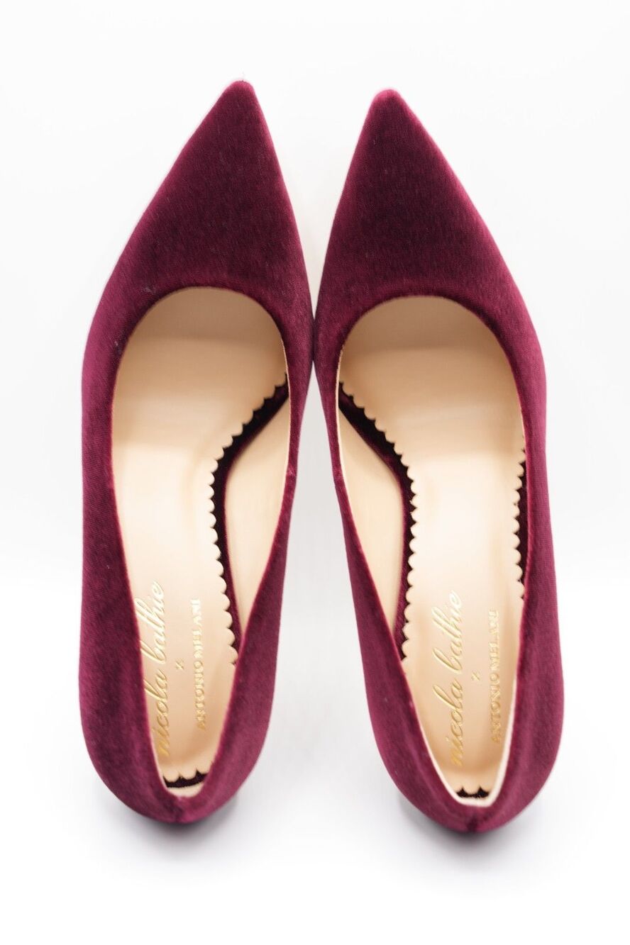BRAND NEW!!! Antonio Malani Burgundy Velvet Pointed Toe Stiletto Pump Slip On Wo - Picture 2 of 5